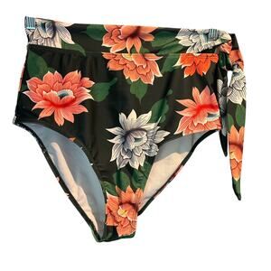 Dokotoo Size Large Bikini Bottoms Floral Green Peach High Waist Swim Beach